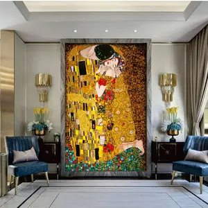 Gustav klimt Famoso Beijo Design Pintura Handcutting Glorioso Ouro Ice Jade Vidro Mosaico Wall Art Home Deco Retrato Mural