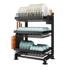 Étagère de rangement de cuisine pour assiettes et bols avec plateau, égouttoir multifonctionnel à séchage rapide, forme carrée - Product Image 1