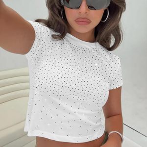 FOXA Rhinestone Crop <b>Top</b> Women Slim Fit Short Sleeve Sparkly Bling Tee Crewneck <b>Y2k</b> Style Party Wear - Product Image 4
