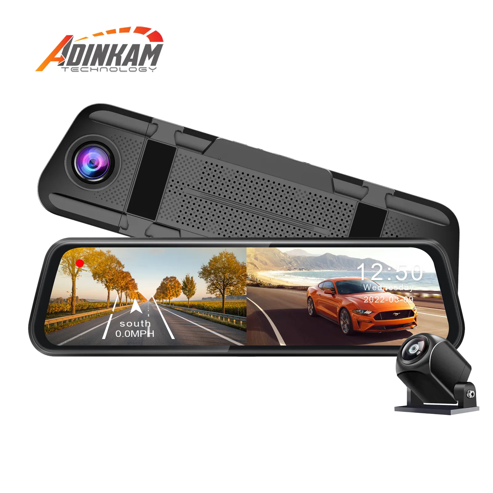 ADINKAM 10 Zoll IPS Touchscreen Auto Black Box Dual-Kameras vorne und hinten 1080P Kamera Streaming Media Spiegel Rückansicht Dashcam