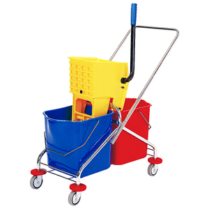 <span class=keywords><strong>Chariot</strong></span> <span class=keywords><strong>de</strong></span> nettoyage à double seau <span class=keywords><strong>de</strong></span> 60 L avec système <span class=keywords><strong>de</strong></span> lavage et d'essorage <span class=keywords><strong>complet</strong></span> avec roues pour le personnel hôtelier - Product Image 1