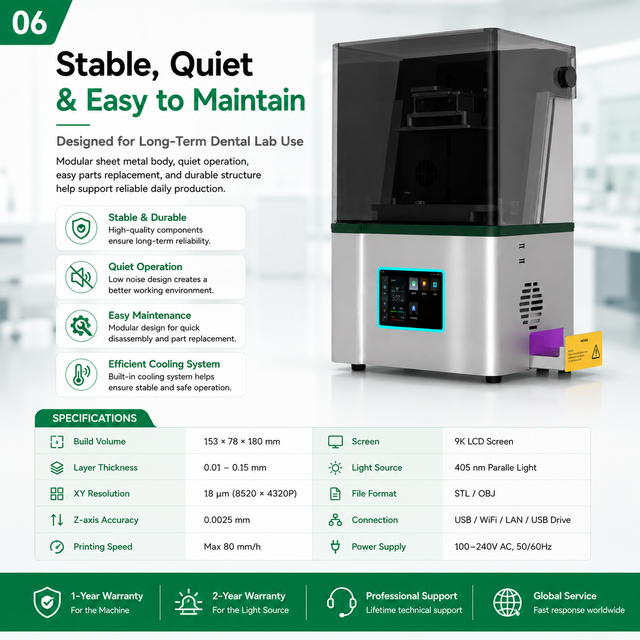 Dental Lab Automatic New 3D Printer Quiet SLA 9K LCD Screen 405 Nm Parallel Light USB 1 Year Warranty for Long Term Production
