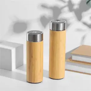 Smart Temperature Display Bamboo Stainless Bottle Thermos Bottle With Temperature Vacuum Insulated Thermal Flask-tumbler