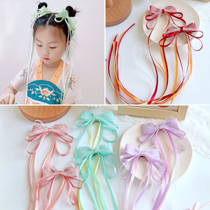 New Chinese style ribbon <b>bow</b> children's hair <b>clip</b> Hanfu girls' headdress accessories tassel braided <b>bow</b> hair - Product Image 1