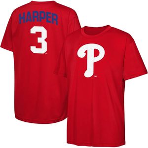 Philadelphia Phillies Bryce Harper 3 T-shirt rouge pour tout-petits, vêtements de baseball à col rond anti-humidité - Product Image 1