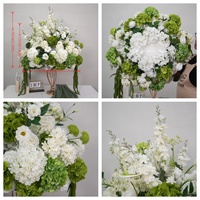 Centerpiece Bunga Artifisial DKB Ukuran Besar 70cm, Sentuhan Realistis, Bunga Mawar Biru Muda dan Iris, Bola Bunga Biru, Centerpiece Bunga Pernikahan