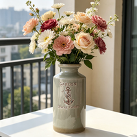 Vas Keramik Hijau Sage Mulut Lebar, Pot Bunga Lukis Tangan Bergaya Rustic Farmhouse untuk Dekorasi Ruang Tamu