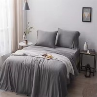 Ensemble de draps plats en fibre de bambou 3 pièces, taille King, 300TC, tissé, écologique, uni