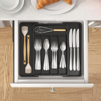 Organisateur de tiroir de cuisine, 8 compartiments de rangement pour économiser de l'espace, peut contenir des couverts, plateau à ustensiles extensible pour la cuisine, noir
