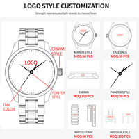 Montres mécaniques personnalisées avec logo de marque OEM, bouton poussoir, jeu de roulette russe, cadran en diamant pour hommes