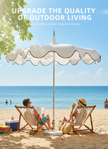 Parasol de plage pagode pointu de luxe avec bord festonné, tissu UV 50+ pour les stations balnéaires haut de gamme et les hôtels en bord de mer - Product Image 6