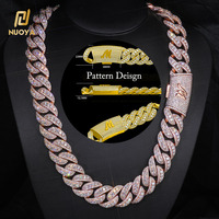 NUOYA Collar Cubano de 3 Hileras con Logotipo Personalizado, 22mm Grueso, Completamente Iced Out con Circonitas, Chapado en Oro Rosa, Joyería Fina Hip Hop