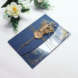 Hải quân màu xanh tùy chỉnh Acrylic vàng in ấn foiling đóng dấu lời mời đám cưới rõ ràng plexi mời thẻ với phù hợp phong bì - Product Image 1