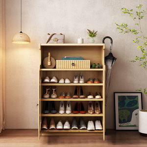 Home Shoe Cabinet Solid Wood <b>Frame</b> <b>Large</b> Capacity Entryway Storage Modern Minimalist Hallway Rack Space Saving - Product Image 1