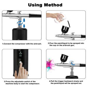 Kit de Compresor de Aerógrafo Inalámbrico Recargable Portátil con Pantalla LED, Pistola de Pulverización para Arte de Uñas, Pintura y Tatuajes, Aerógrafos Recargables - Product Image 5