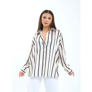 Camisa de satén a rayas con botones para mujer Munster, blusa de manga larga para uso diario, rayas verticales blancas y negras - Product Image 2