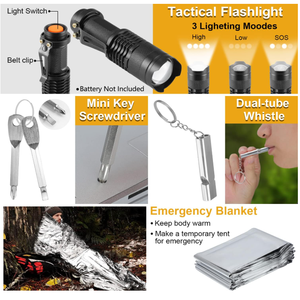 Kit de survie en acier inoxydable 19 pièces, équipement de survie d'urgence, matériel de pêche et de chasse pour hommes, accessoires de camping - Product Image 6
