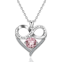 Collier pendentif en forme de cœur « Je t'aime pour toujours » en cuivre plaqué argent avec petite pierre en zircon tendance pour la Saint-Valentin