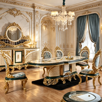 Ensemble table et chaises de salle à manger rectangulaire en bois massif sculpté, style européen, finition vieillie, mobilier de maison pour salle à manger.