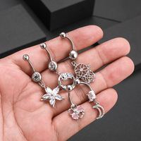 Hot Selling Mode Nabel Bars Ringe Kristall CZ Gem Moon Ombligo Körper Piercing Schmuck Edelstahl Blumen Bauch Ring
