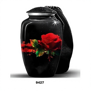 Urna Funeraria Roja con Flores para Cenizas Humanas, para Mujeres y Hombres, Urna Grande Decorativa con Rosa y Bolsa de Terciopelo Gratis - Product Image 1