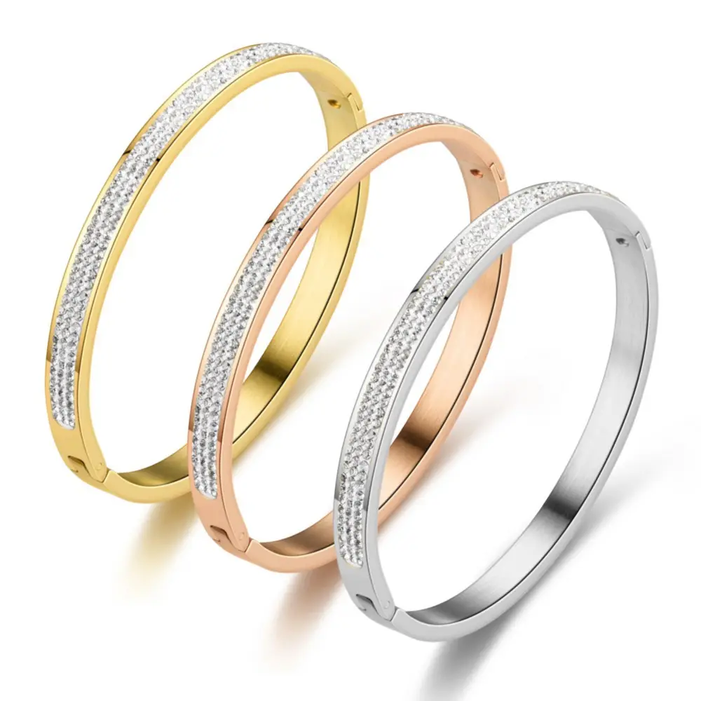 Mode cristal pavé bracelet à breloques 6mm argent or Rose or acier inoxydable bracelets bijoux cadeaux pour les femmes