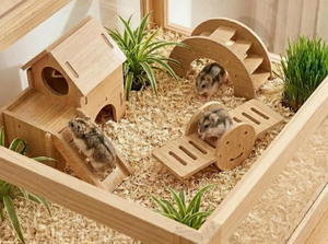 Jaula de madera para hámster, hábitat para animales pequeños, casa para ratones y ratas con rueda de ejercicio, bandeja de madera, recinto interior - Product Image 2