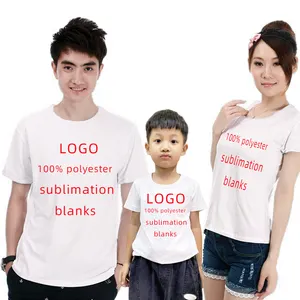 T-shirt in bianco sublimazione t-shirt in poliestere 100% con Logo per uomo donna bambini t-shirt tinta unita bianca stampata con Logo personalizzato