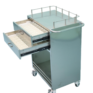 렉캉 스테인리스 스틸 이동식 의료 카트 두 개의 서랍, 가드레일, 잠금 가능한 바퀴-병원용 구강 약물 트롤리 - Product Image 1