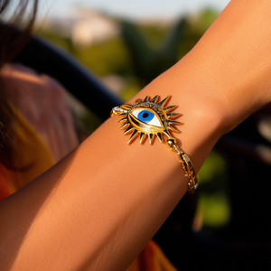 Bracelet de charme tendance plaqué or PVD en acier inoxydable 316L avec motif œil porte-bonheur - Product Image 3