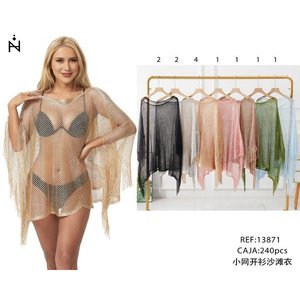 Petit pull en maille légère et transparente à franges, cache-maillot de bain, haut de plage, mode estivale - Product Image 3