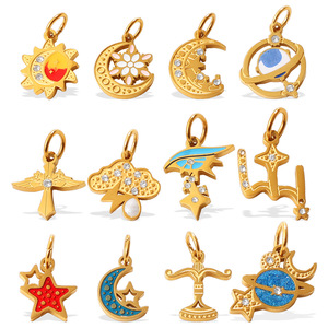 Colgantes Temáticos de Estrella, Luna y Sol en Oro, Dijes de Planeta con Engaste de Garra, Accesorios de Joyería DIY, Uso Diario Unisex - Product Image 5