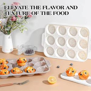 MUYULINS Factory Beige 12-Cup LFGB Non-Stick BPA Free Metal Reinforced Frame <b>Silicone</b> Cupcake Pan Muffin Tray <b>Baking</b> Mold - Product Image 1