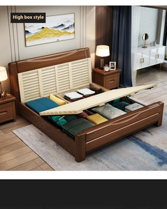 Современная простая китайская ретро кровать из массива дерева из орехового дерева 1,8 метров двойная складная кровать для хранения с мягкой утолщенной спинкой - Product Image 6