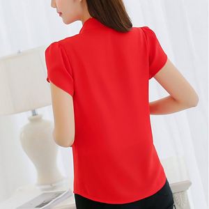 Blusa de Gasa de Verano para <span class=keywords><strong>Mujer</strong></span> de Manga Corta y Cuello en V, <span class=keywords><strong>Camisas</strong></span> Rojas de Oficina para Dama, <span class=keywords><strong>Tallas</strong></span> <span class=keywords><strong>Grandes</strong></span>, Ropa de Trabajo Casual - Product Image 5