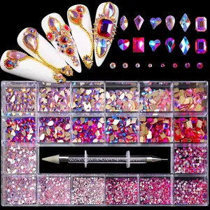 Blingbling 3830 adet kristal AB çivi kristal taş çim sanat aracı süsleyen kalem seti siyah karışık 3D Rhinestones Nail Art kristal