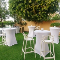 Table de bar ronde pliable commerciale, plateau en plastique blanc, structure métallique pour événements et locations de fêtes