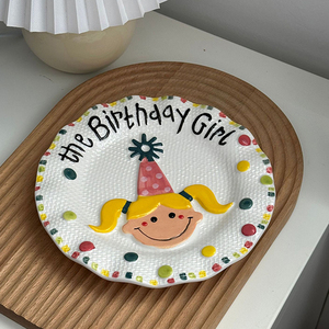 จานอาหารค่ำเซรามิกลายการ์ตูนภาพวาดใต้เคลือบบนผิวลายนูนจานเค้กสำหรับเด็กผู้ชายเด็กผู้หญิง - Product Image 3