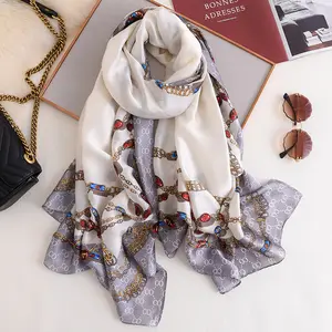 Wholesale latest italian printed silk scarf high quality 4colors luxury brand logo digital print women oem silk scarf