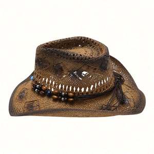 Nouveau design – Chapeau de cowboy personnalisé à bord bouclé en paille pour fête, jazz, bord de mer, plage, ski, pêche et sports - Product Image 4