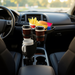Plateau porte-gobelet de voiture 4 en 1, base extensible, rotatif, amovible, bureau de voiture pour aliments, rangement de téléphone, accessoire intérieur - Product Image 2