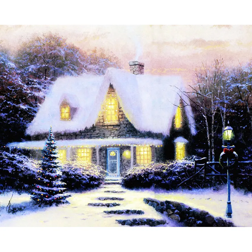 new product winter landscape painting with led light