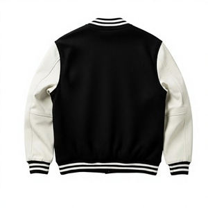 Chaqueta Varsity Negra y Blanca para Hombre, Cuello Mao, Corte Regular, Estilo Casual, para Otoño, Logotipo Frontal, Transpirable - Product Image 2