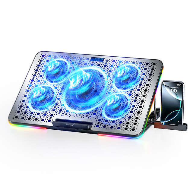 Laptop Cooler Stand with RGB 10 Light Modes 7 Height Adjustment Metal Surface Air-Cooled 17inch Gaming Laptop Cooler Cooling Pad