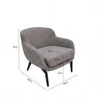Fauteuil d'appoint en tissu à assise profonde, fauteuil de lecture incurvé avec pieds en métal noir mat pour coin lecture de chambre