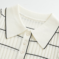 Nouvelle Robe Femme Été 2026, Rayures Color Block Noir & Blanc, Col Polo Manches Courtes, Robe Longue Tricotée Coupe Ajustée