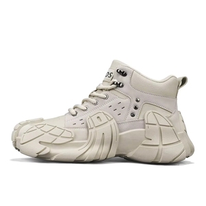 Chaussures de sport montantes pour hommes, en cuir uni, nouvelle collection automne-hiver, décontractées, tendance, pour adolescents, course à pied, extérieur, semelle épaisse, maille respirante - Product Image 5