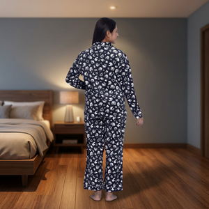 Ensemble de pyjama pour femmes en coton 100% uni à manches longues, vêtements de nuit en tricot doux, fermeture à cordon, style décontracté pour l'automne - Product Image 3