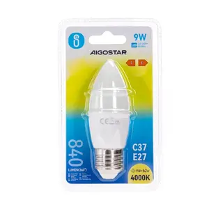 Bombilla LED C37 E27 9W, luz cálida, ahorro de energía, vida útil prolongada, ideal para iluminación general y decorativa. - Product Image 2