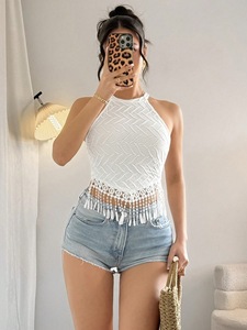 Top Corto Elegante con <span class=keywords><strong>Flecos</strong></span> para <span class=keywords><strong>Mujer</strong></span>, Primavera-Verano, Corte Ajustado, Disimula el Abdomen, <span class=keywords><strong>Chaleco</strong></span> sin Mangas, Top Básico Informal - Product Image 5